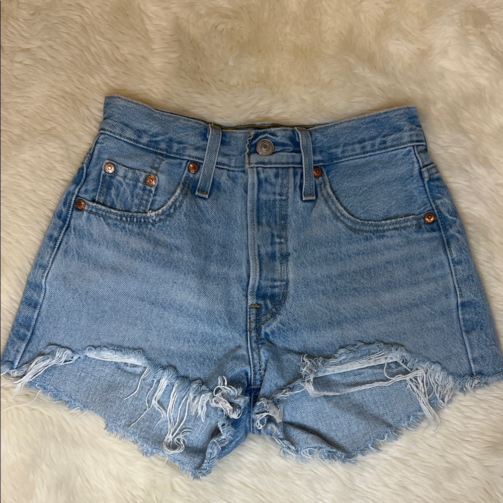Levi's Sky Blue Ripped Jean Shorts